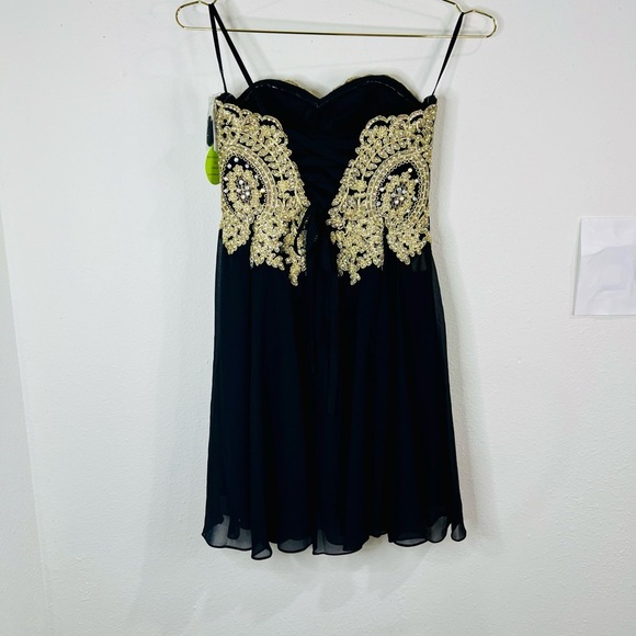 Windsor Women's Black Gold Strapless Dress Size Small Prom Homecoming Party - Picture 7 of 12